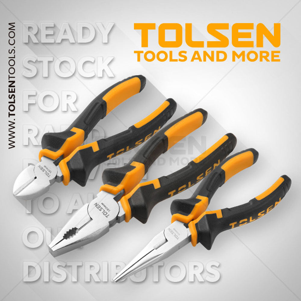 TOLSEN 3pcs Plier Set (Combination, Long Nose, Cutting Pliers) TPR Handle 10400