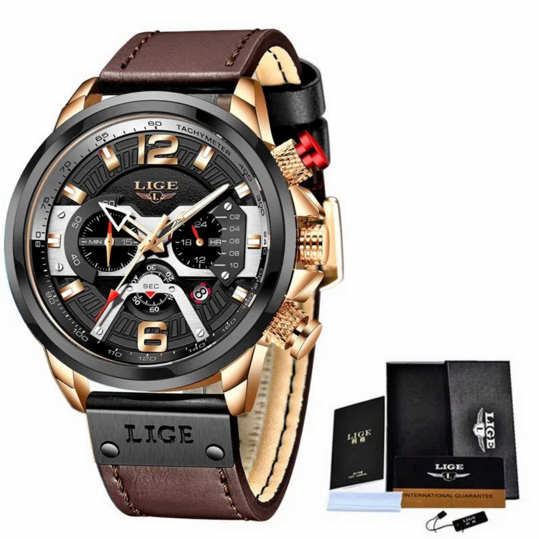 LIGE,8917,Watch,For,Men,Luxury,Brand,Chronograph,Military,Genuine,Leather,Waterproof,Wristwatches,