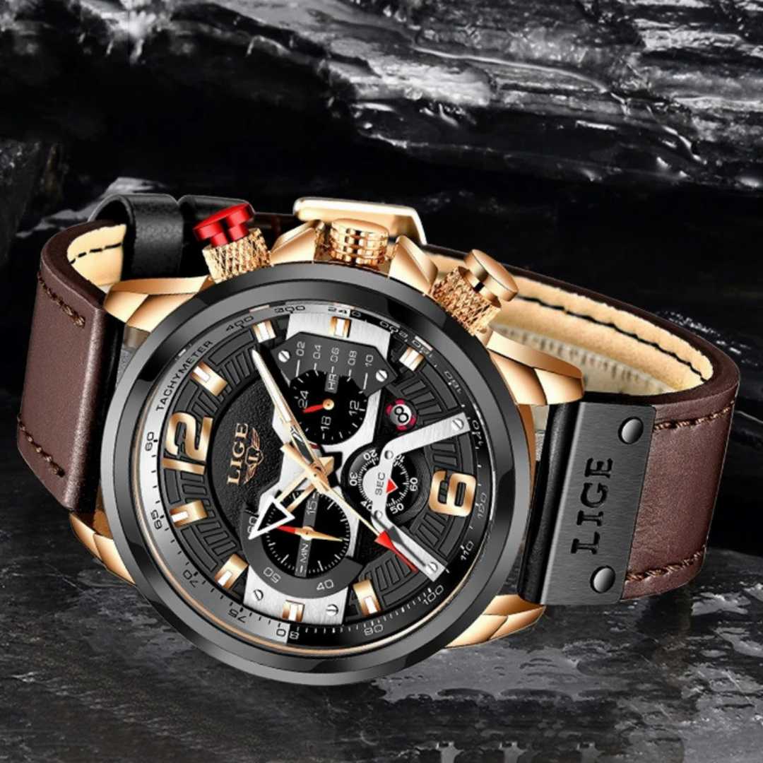 LIGE,8917,Watch,For,Men,Luxury,Brand,Chronograph,Military,Genuine,Leather,Waterproof,Wristwatches,