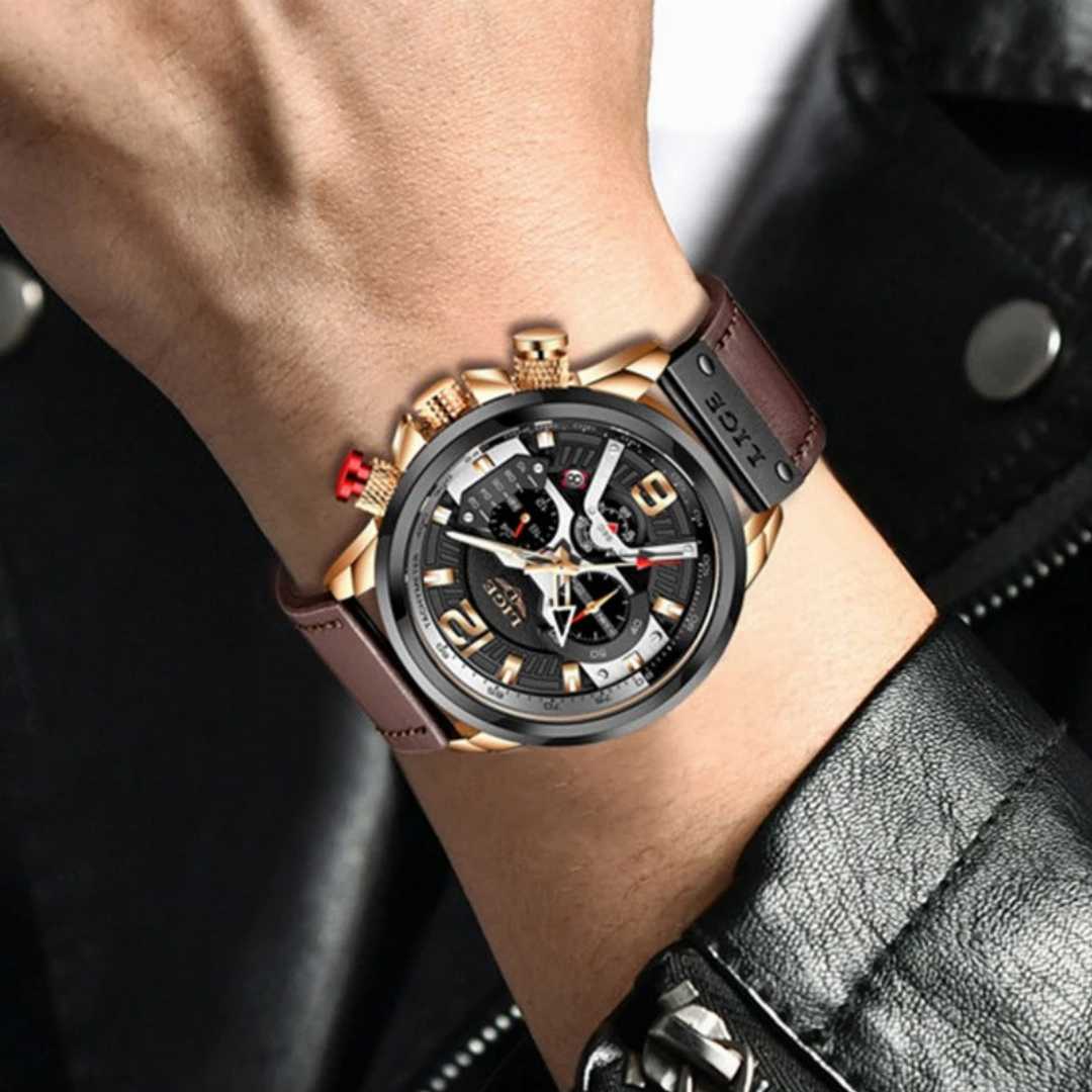 LIGE,8917,Watch,For,Men,Luxury,Brand,Chronograph,Military,Genuine,Leather,Waterproof,Wristwatches,